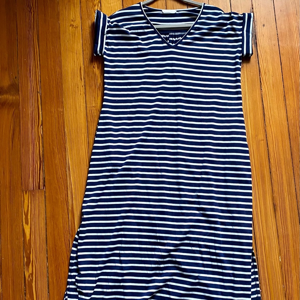 Navy Striped Cotton Maxi Dress